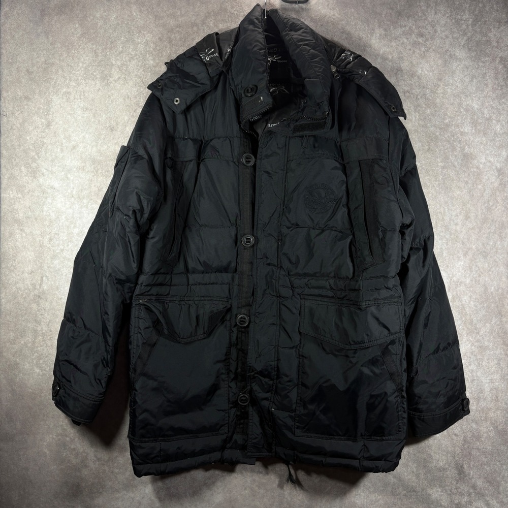 Triple FAT Goose Puffer Jacket Mens Large Black Down Parka Hooded Heavy Winter